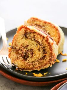 a slice of orange swirl cake.