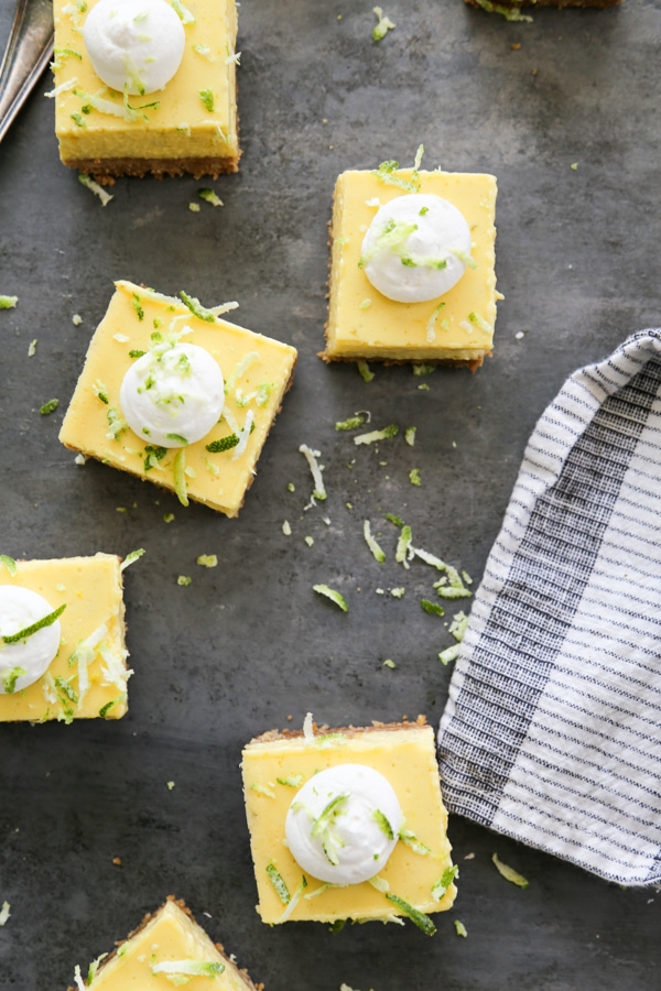 overhead shot of the key lime pie bars.