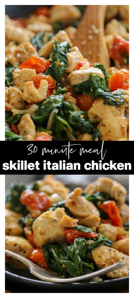 italian chicken skillet collage image