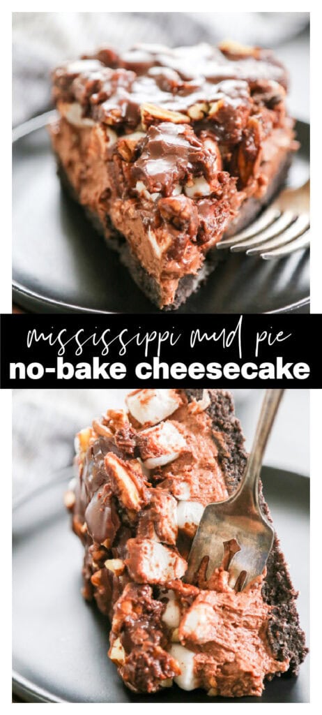 collage image of chocolate cheesecake