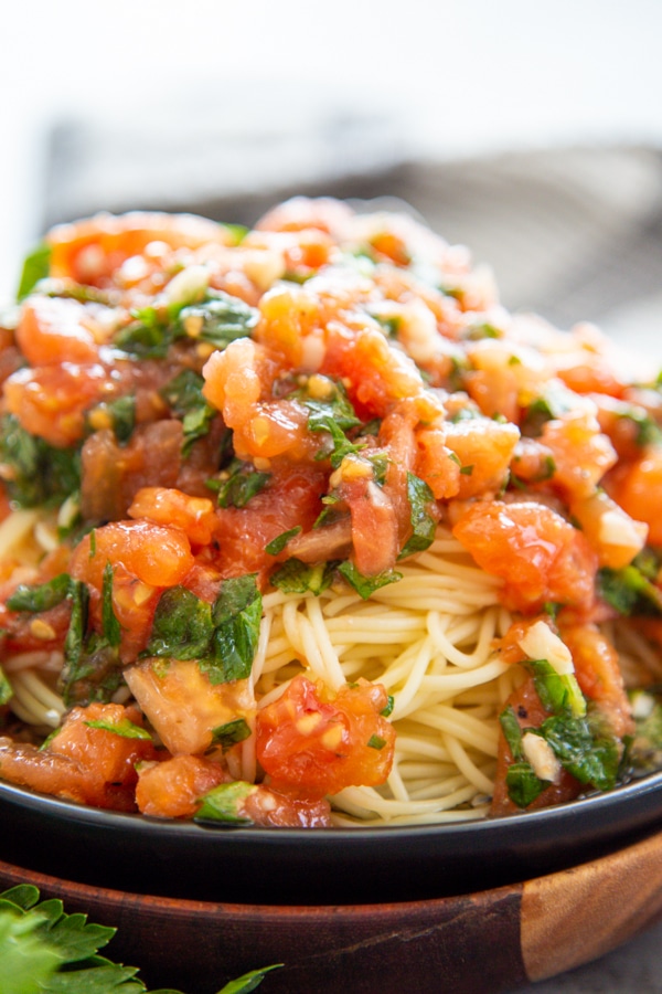 Margherita sauce served over angel hair pasta