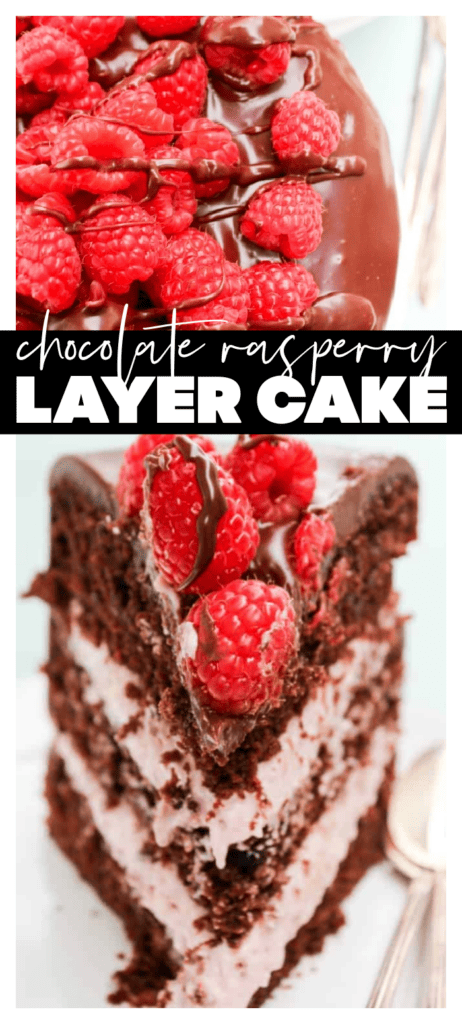 collage image chocolate raspberry layer cake