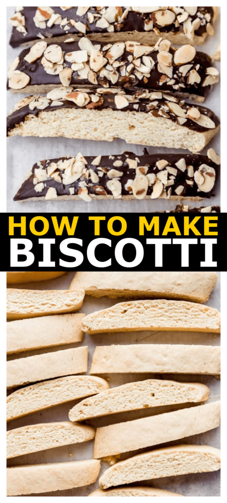 collage image of biscotti plan and dipped in chocolate