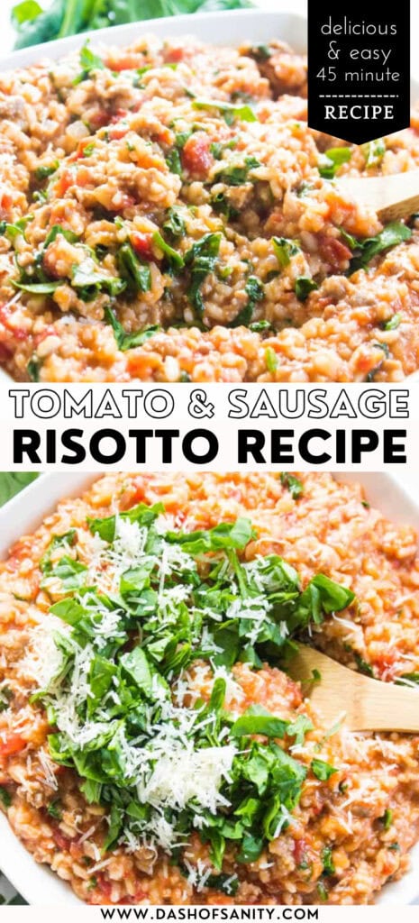 collage image risotto recipe with recipe title