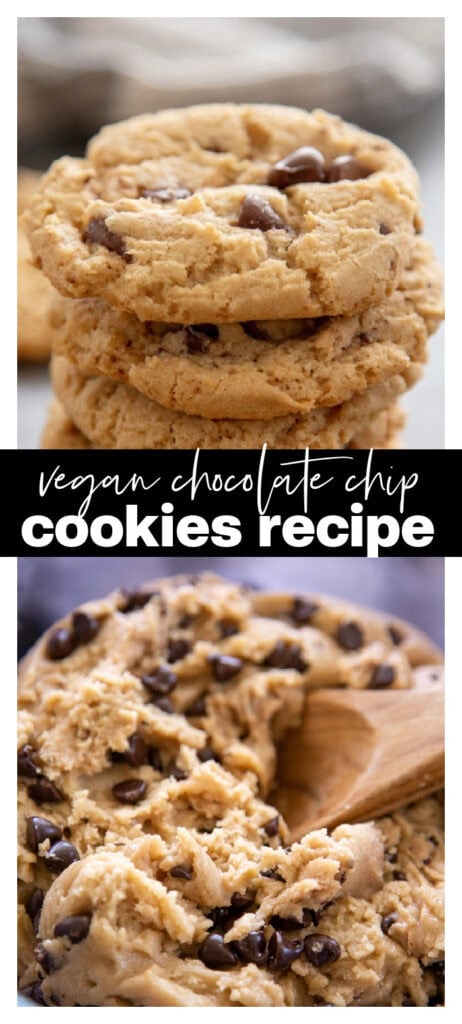 vegan chocolate chip cookie recipe collage with recipe title