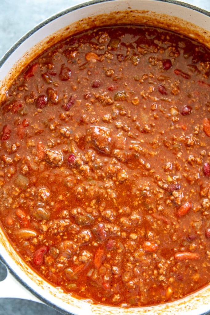 overhead shot of pot with chili