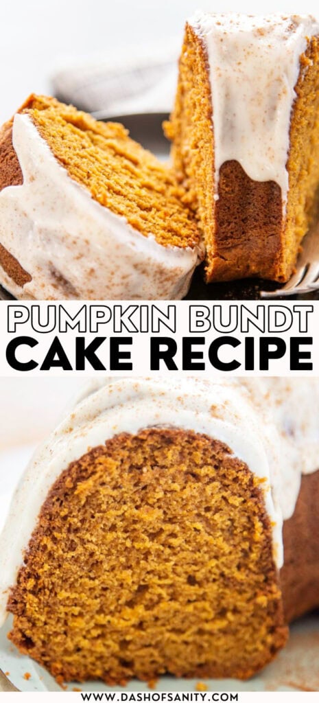 collage image of pumpkin bundt cake with recipe title