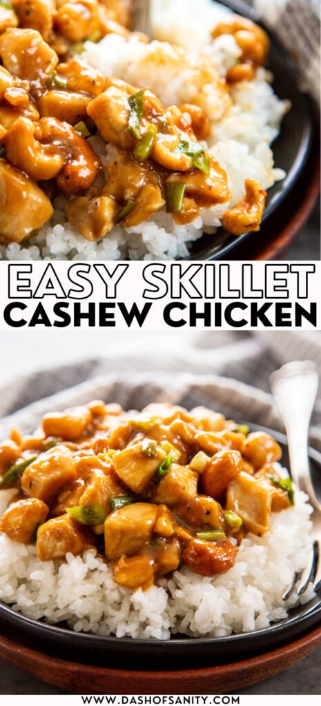collage image of cashew chicken with recipe title