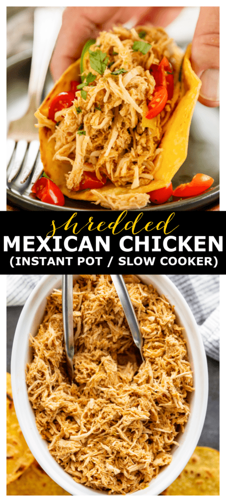 collage image of shredded mexican chicken