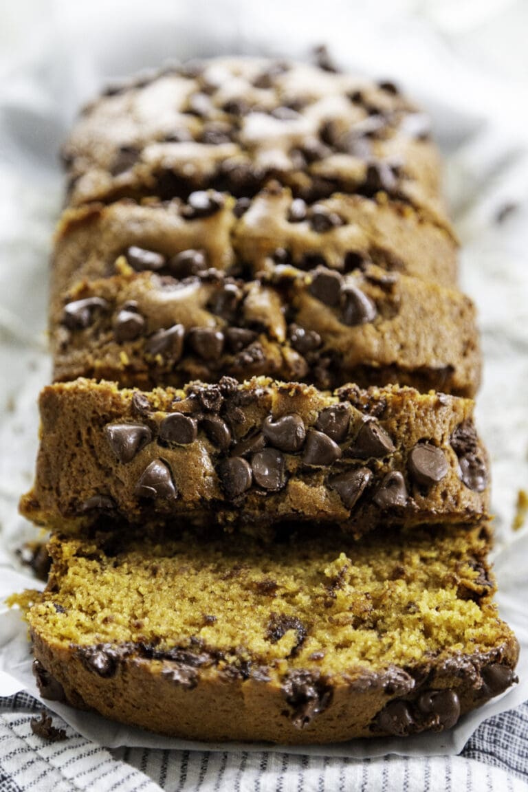 loaf of pumpkin bread with chocolate chips