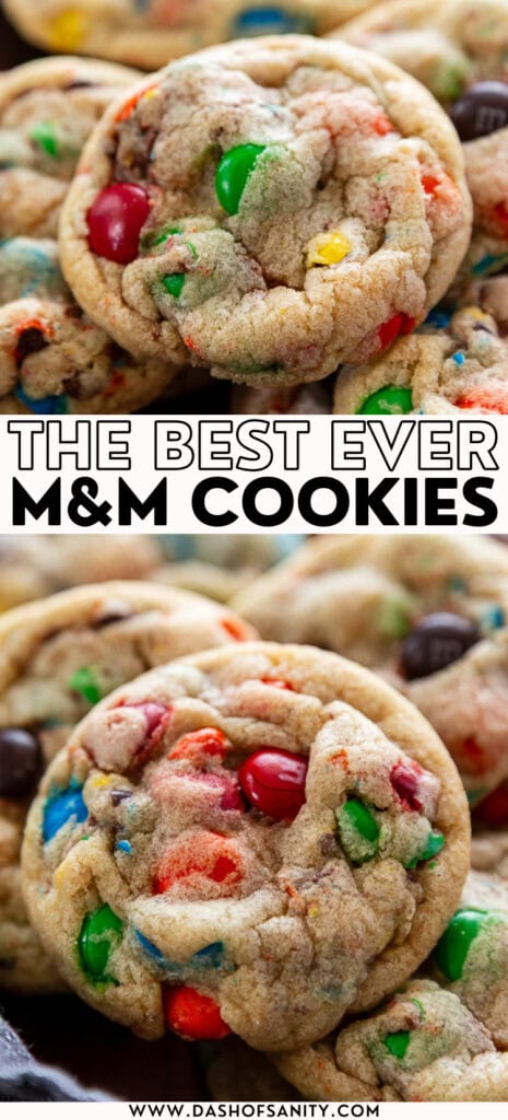 collage of M&M Cookies with recipe title
