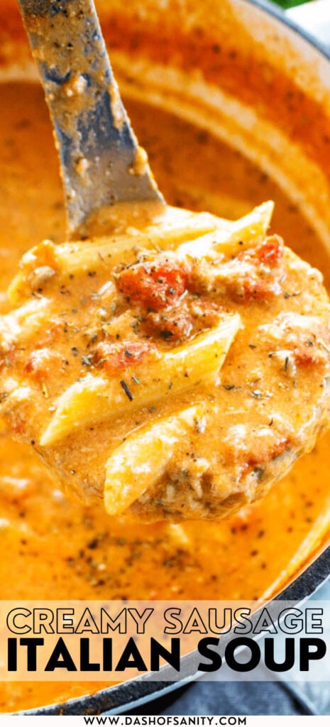 creamy sausage soup ladle