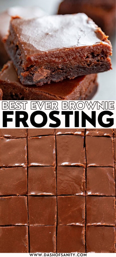 brownie frosting collage image with recipe title