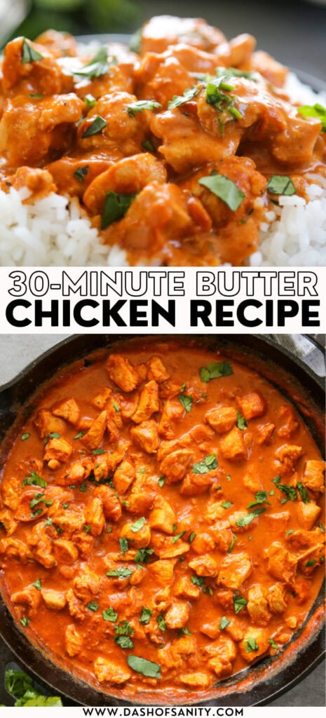 butter chicken recipe collage with recipe title