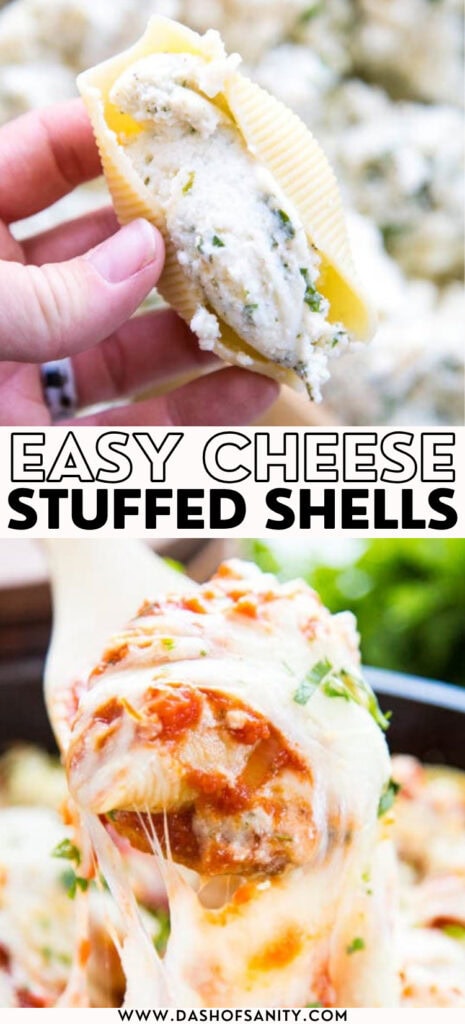 collage image of cheese stuffed shells with recipe title