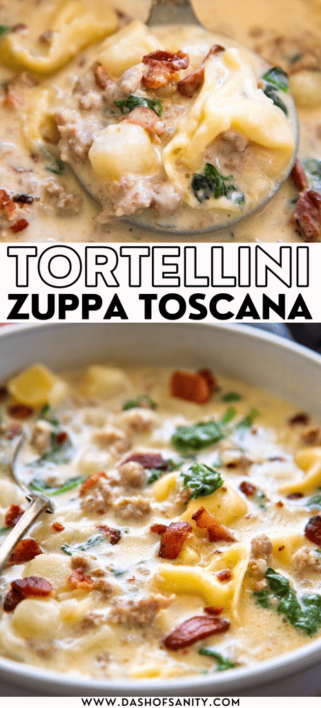 collage image of zuppa toscana with tortellini