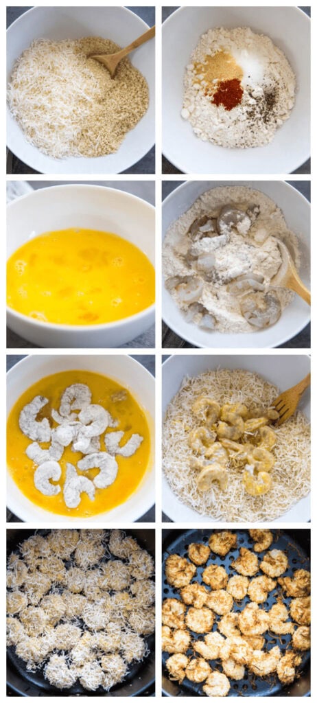 step by step directions of air fryer coconut shrimp