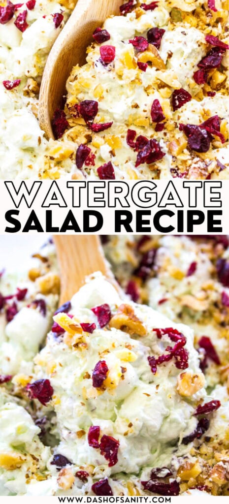 collage image of watergate salad recipe with recipe title