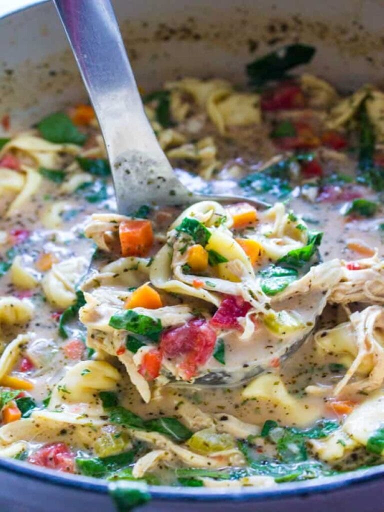 pot with tortellini soup 