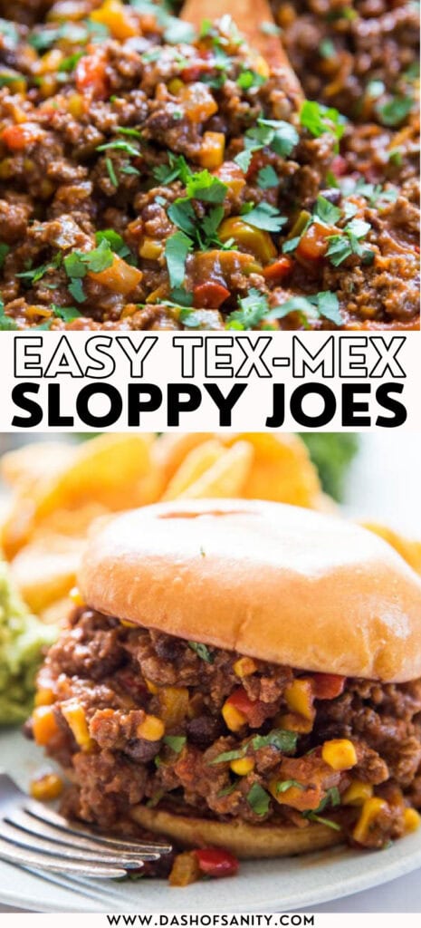 collage image of tex mex sloppy joes with recipe title