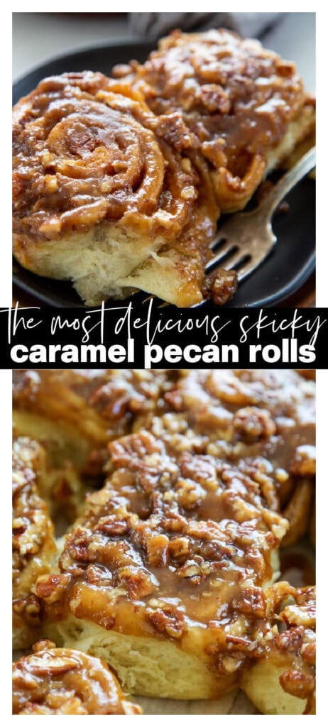 collage image of sticky buns with recipe title