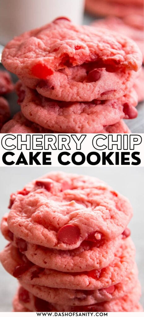 collage image with recipe title of cherry chip cookies