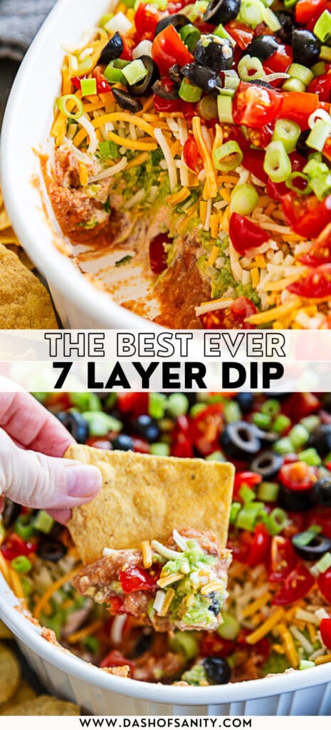 7 layer dip collage image with recipe ttile 