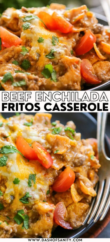 collage image of Fritos Beef Enchiladas