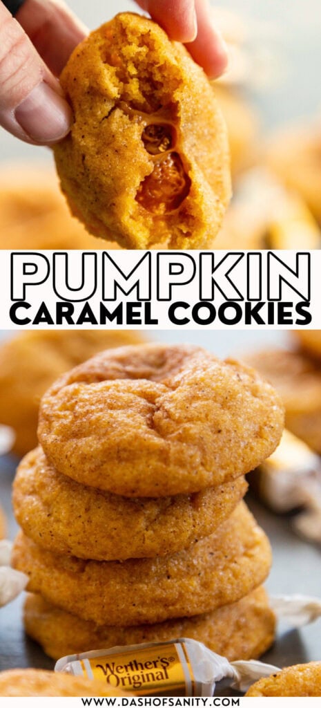 collage image of pumpkin caramel cookies