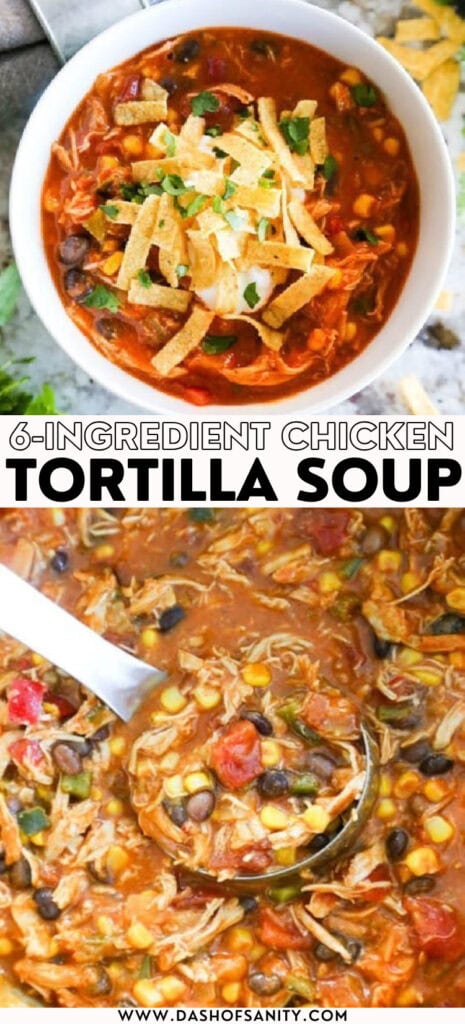 collage image of tortilla soup with recipe title