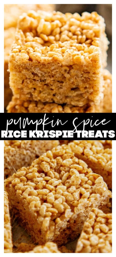 collage image pumpkin spice krispie treats