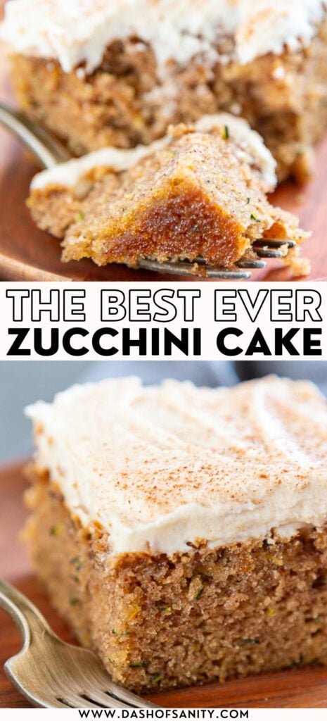 collage image of zucchini cake with recipe title