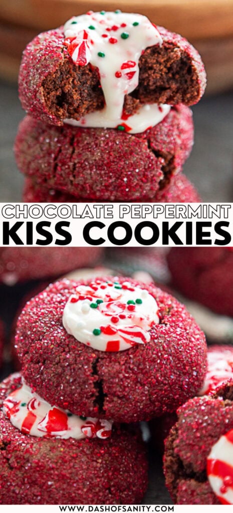 collage image chocolate peppermint kiss cookies