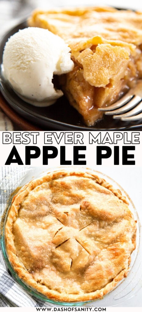 collage image of apple pie slice and whole apple pie