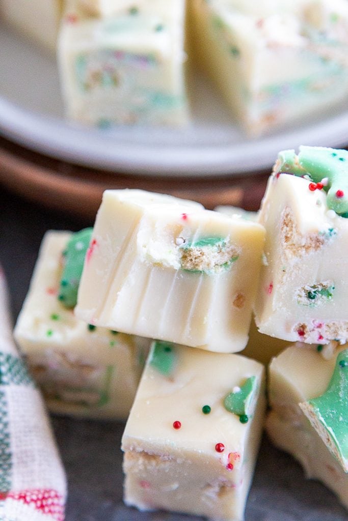 bite out of white chocolate Christmas cookie fudge