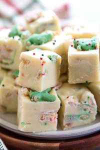 plate of Christmas cookie white chocolate fudge