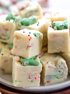 plate of Christmas cookie white chocolate fudge