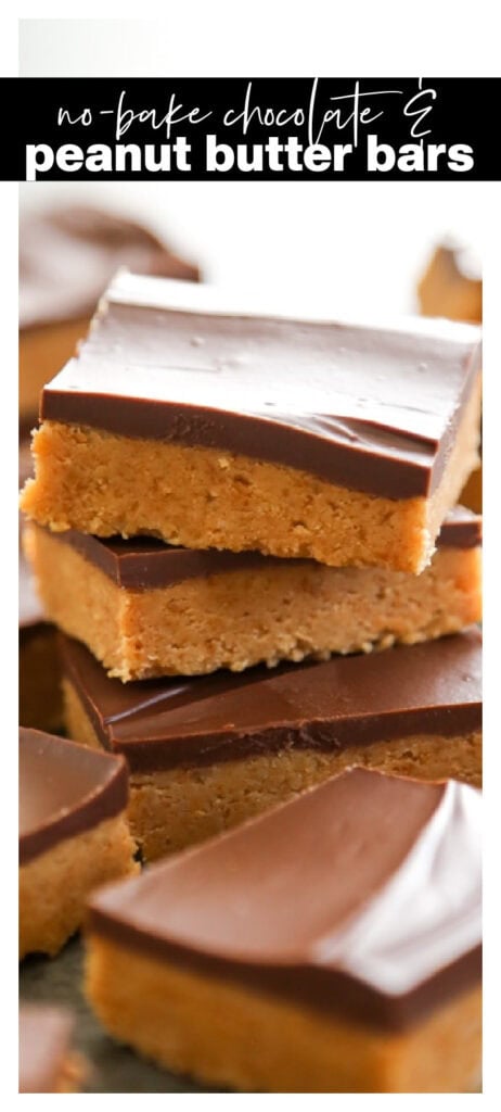 image for pinterest chocolate peanut butter bars no bake recipe