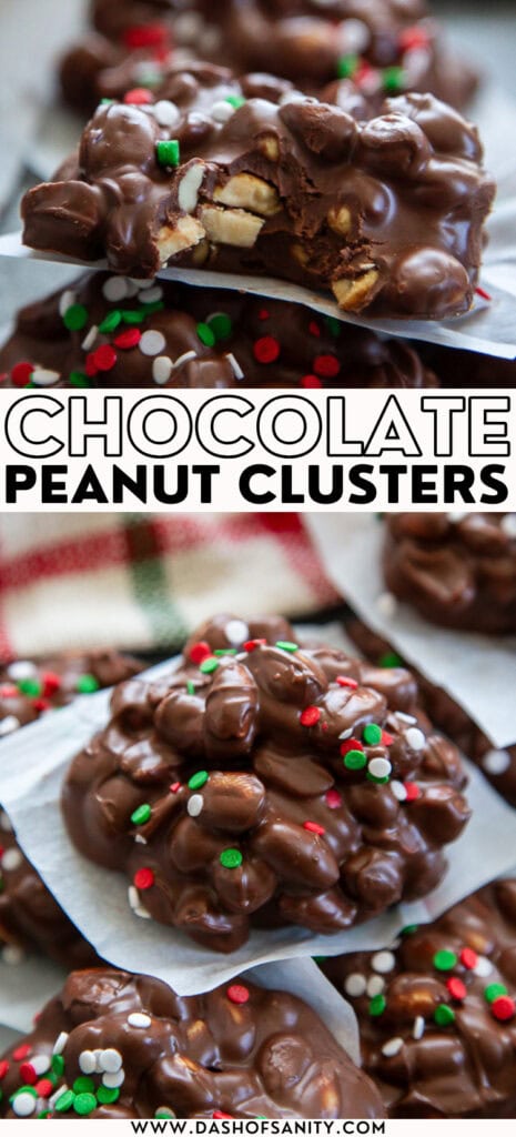 collage image of chocolate peanut clusters