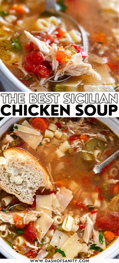 collage image of sicilian chicken soup with recipe title