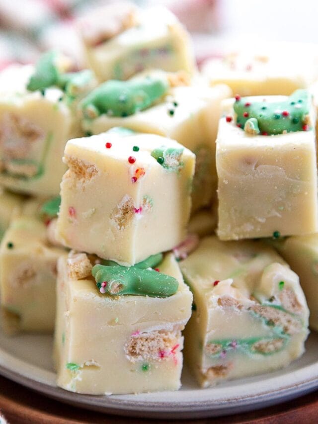 plate of Christmas cookie white chocolate fudge