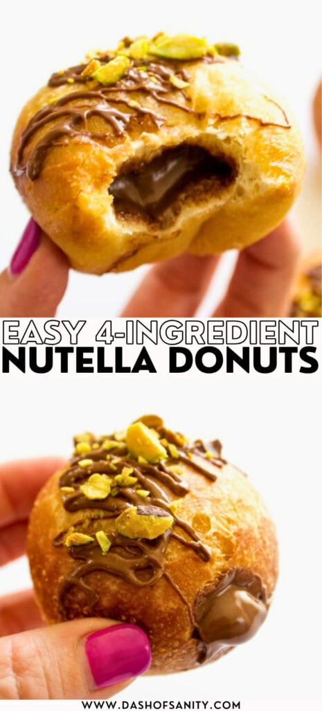 collage image of Nutella filled donuts with recipe title