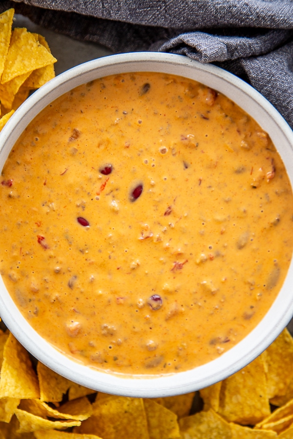 close up shot of chili cheese dip