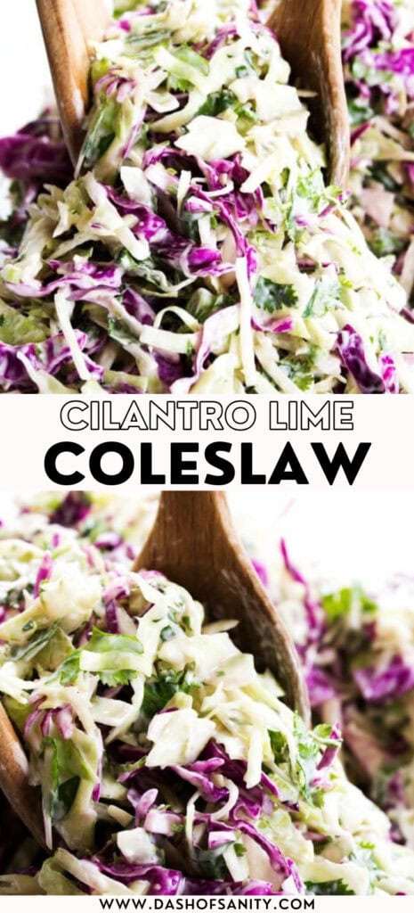 collage image cilantro lime coleslaw with recipe title