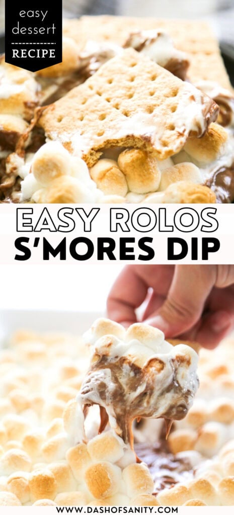 collage image of rolos s'mores dip