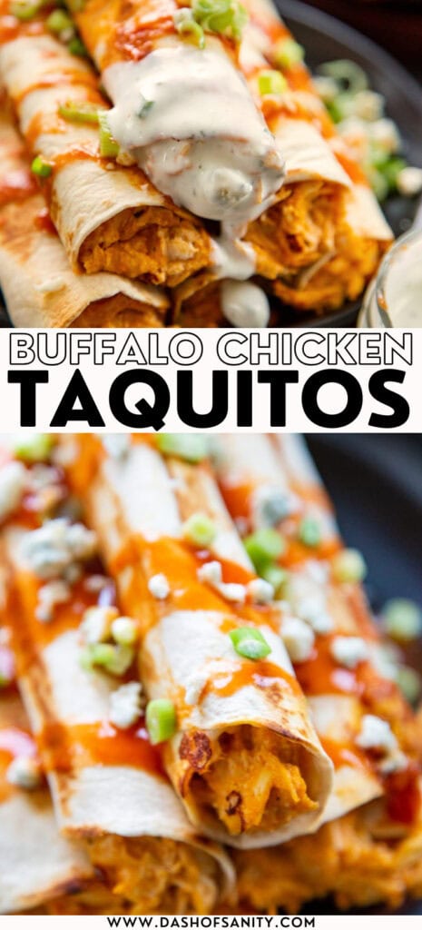 collage image of buffalo chicken taquitos