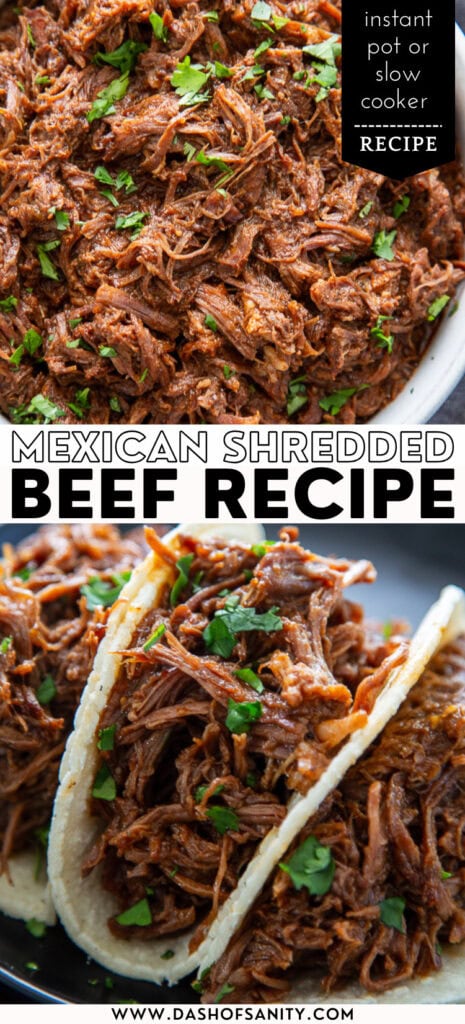 collage image of shredded mexican beef with recipe title