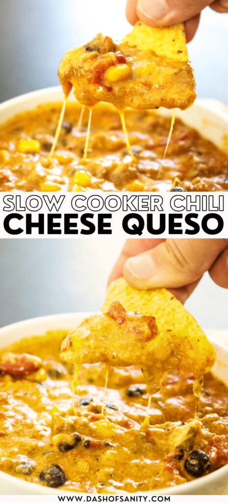 collage image of chili queso recipe