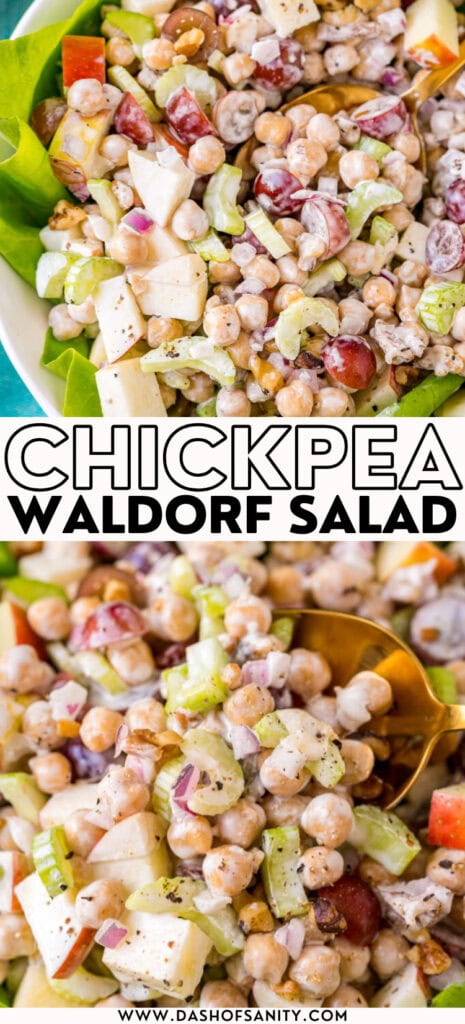 collage image of chickpea waldorf salad