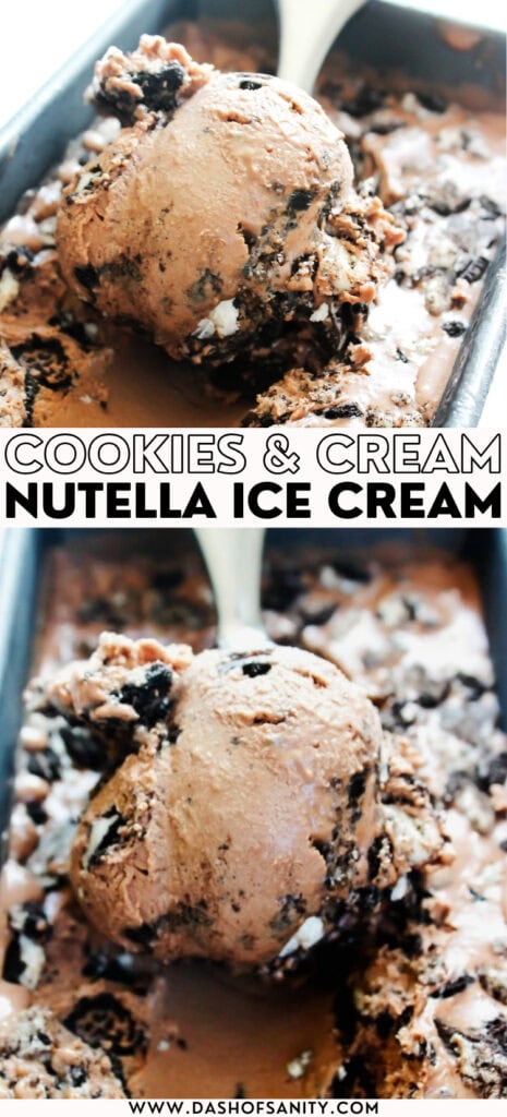 collage image of cookies and cream nutella ice cream with recipe title